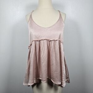 Altar'd State Light Pink Champagne Baby Doll Ruffle Coquette Cami Tank Top Large